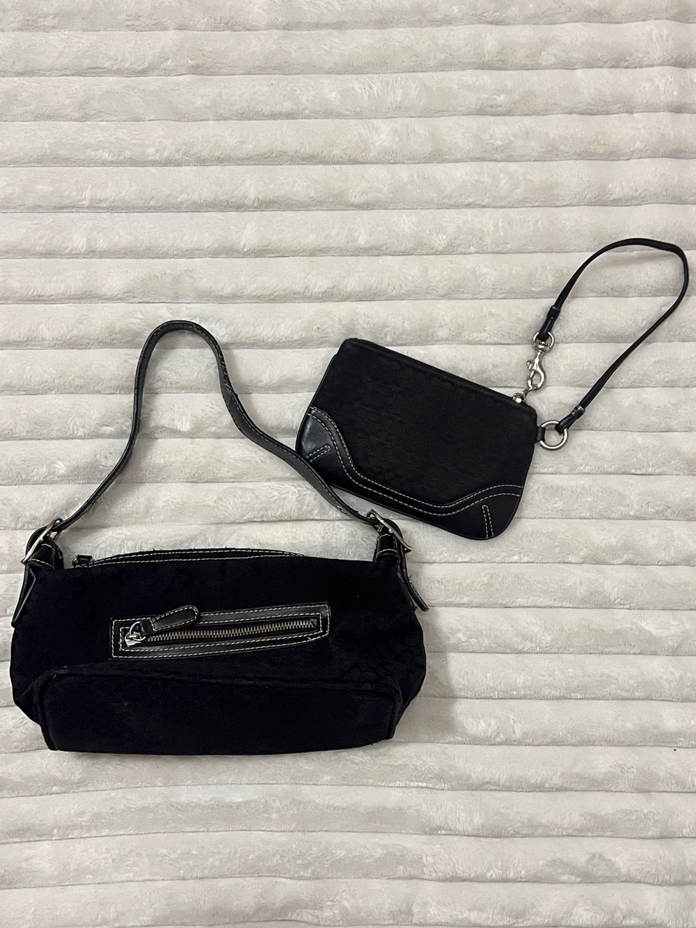 Vintage Coach Jacquard Signature Bag and Wristlet with Black Monogram